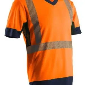 tee shirt haute visibilité avec aérations, manches courtes komo orange fluo bleu marine